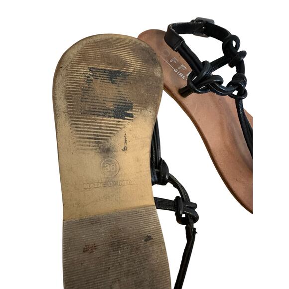 Office Girl Black Leather Thong Sandals - Picture 6 of 7